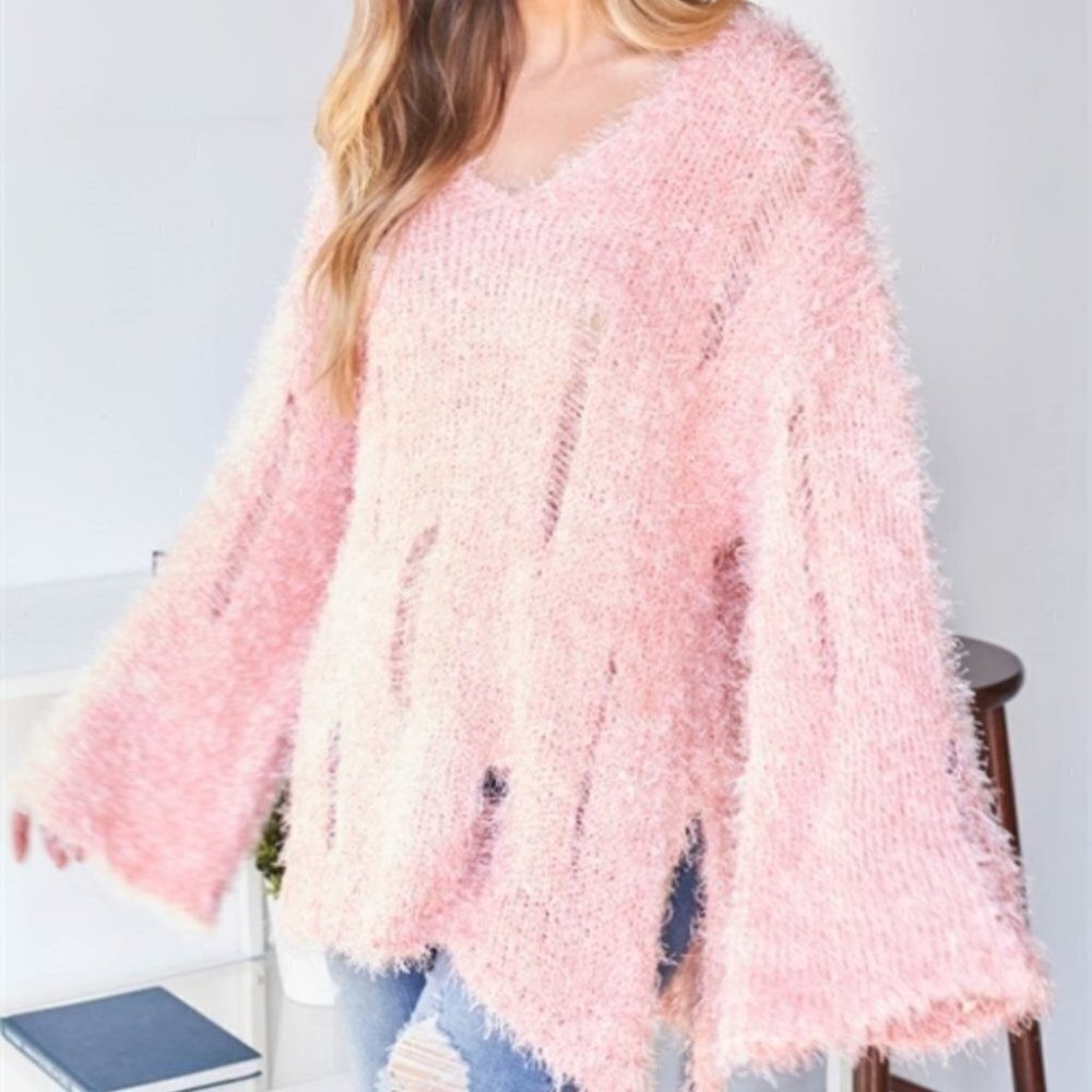 Fuzzy Distressed Oversized Sweater top!